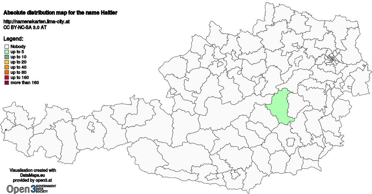 Absolute Distribution maps for surname Haitler