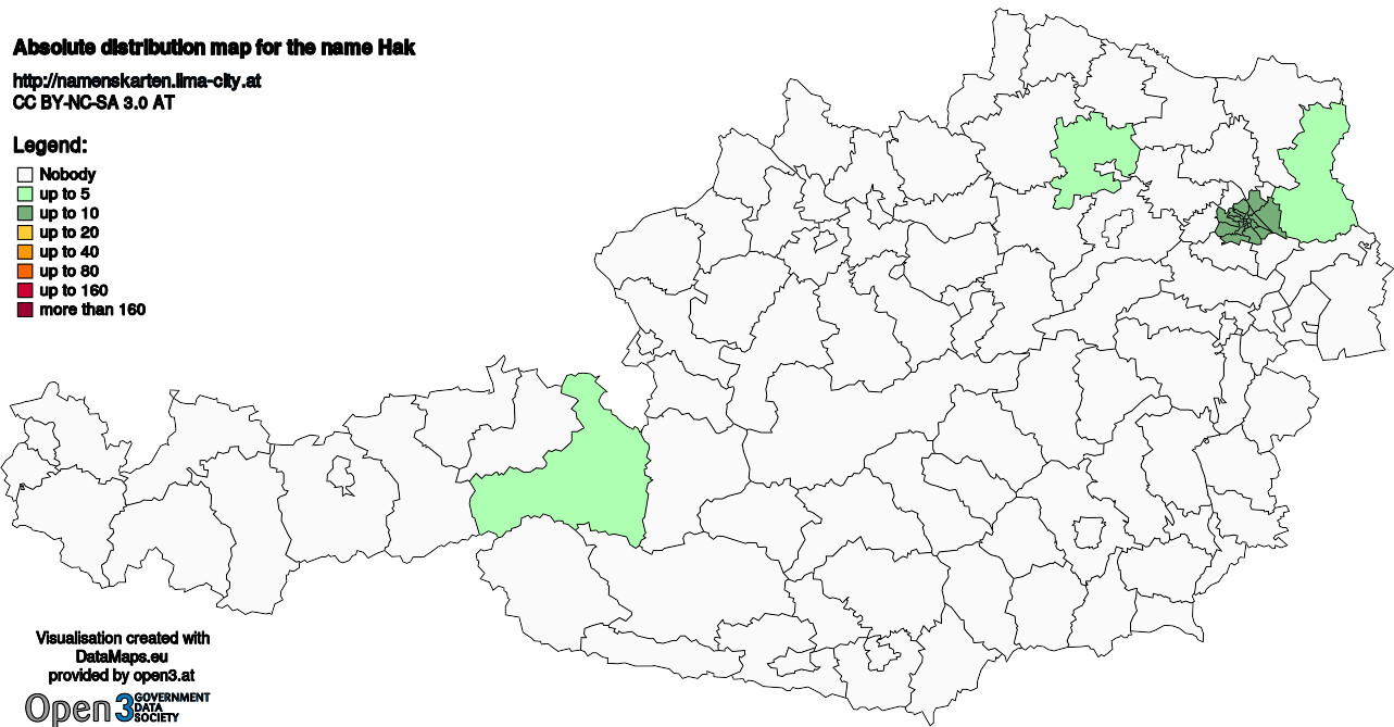 Absolute Distribution maps for surname Hak