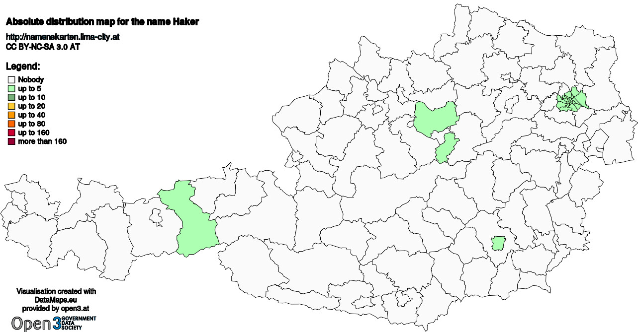 Absolute Distribution maps for surname Haker