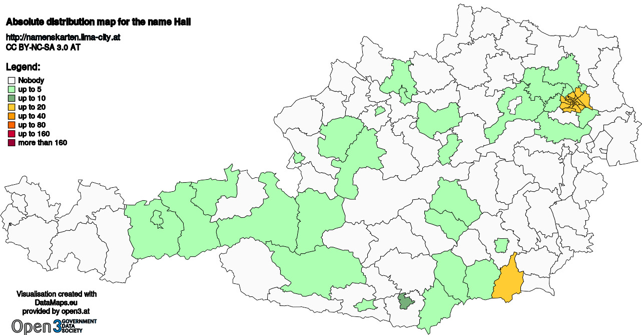 Absolute Distribution maps for surname Hall