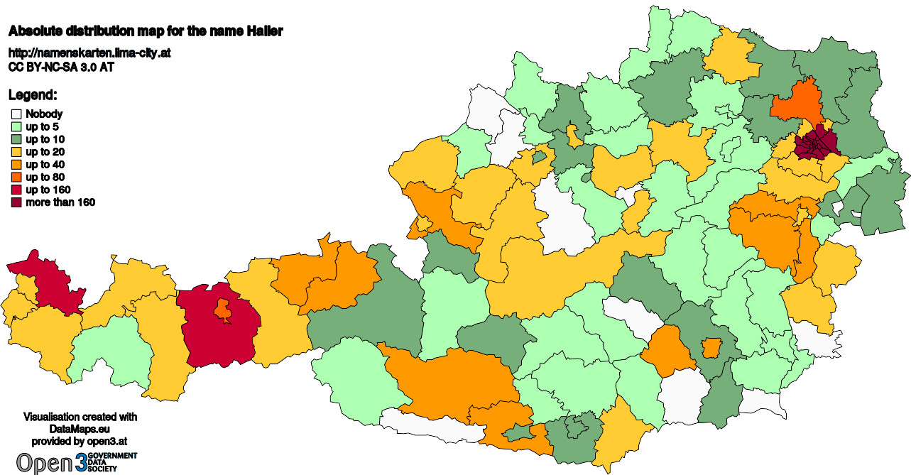 Absolute Distribution maps for surname Haller