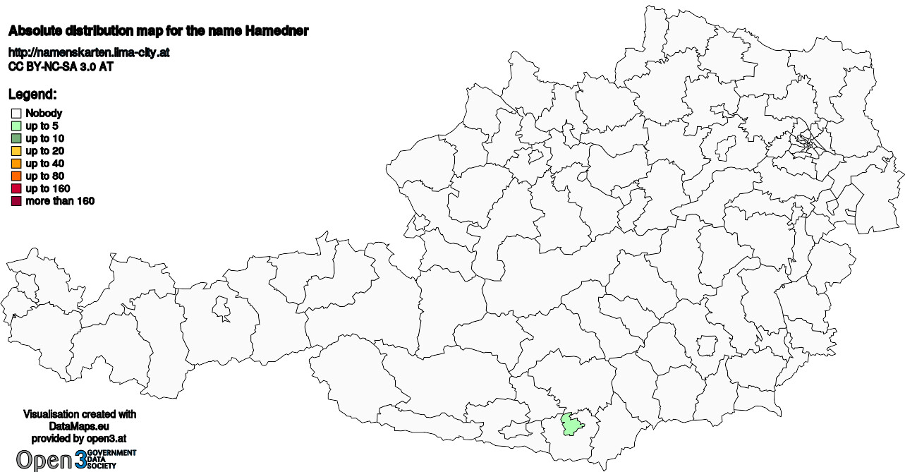 Absolute Distribution maps for surname Hamedner