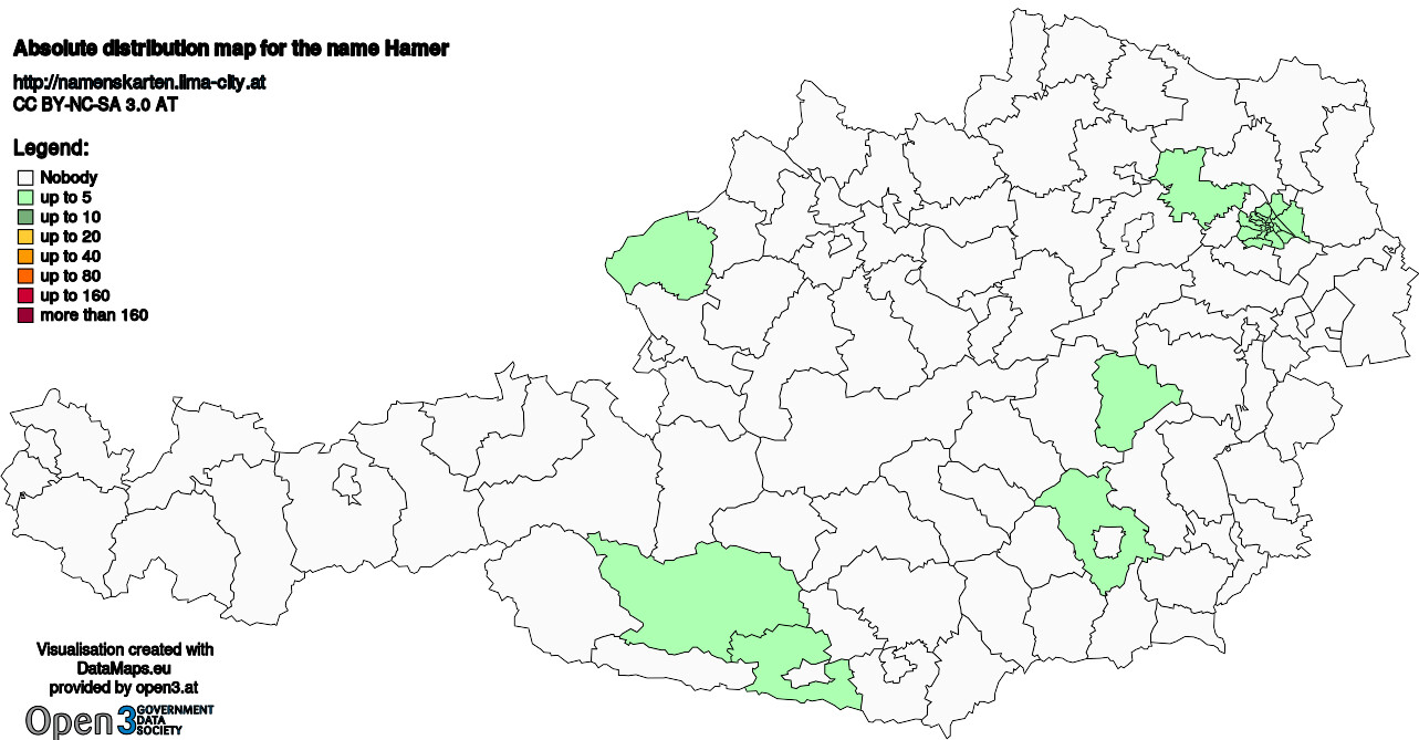 Absolute Distribution maps for surname Hamer