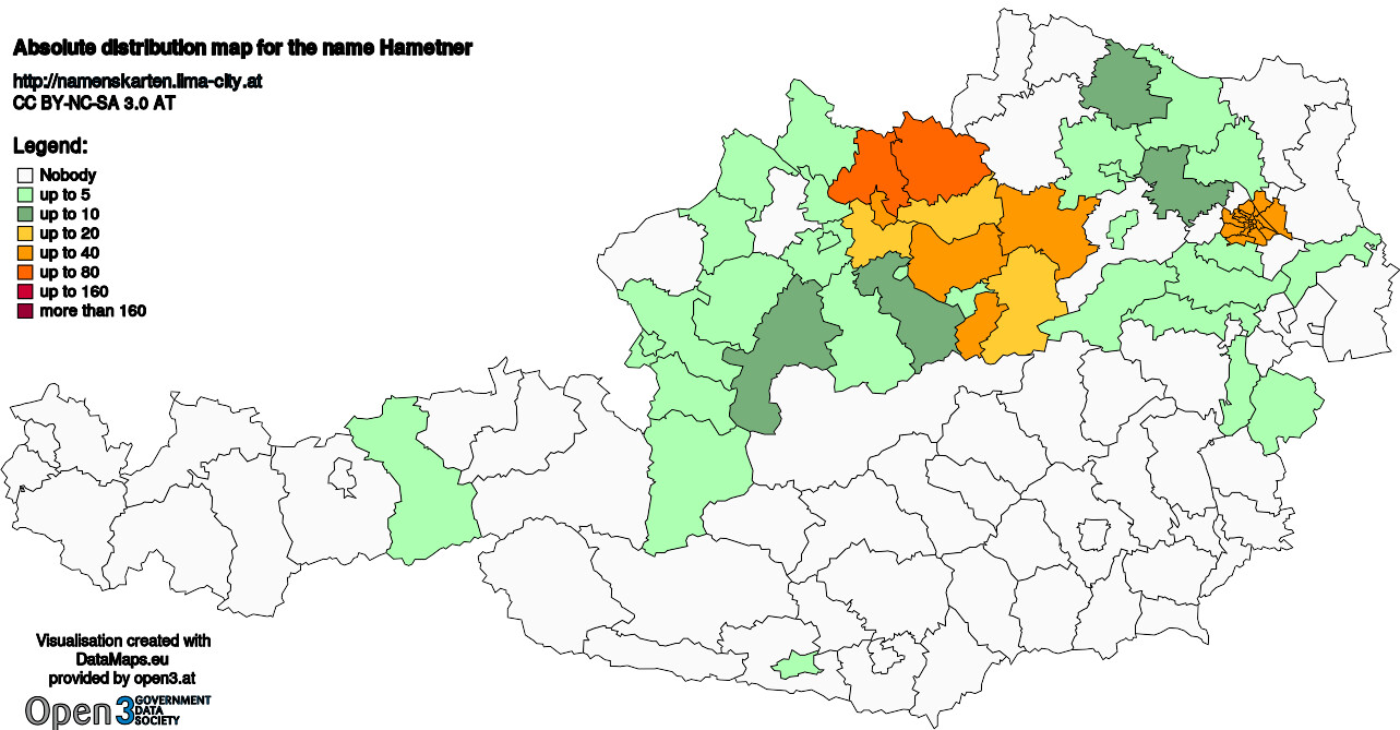 Absolute Distribution maps for surname Hametner