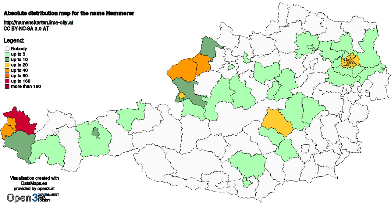 Absolute Distribution maps for surname Hammerer