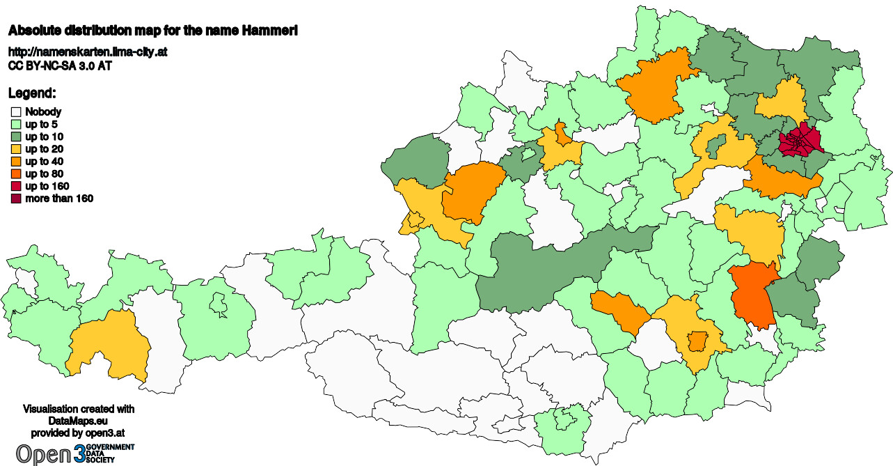 Absolute Distribution maps for surname Hammerl