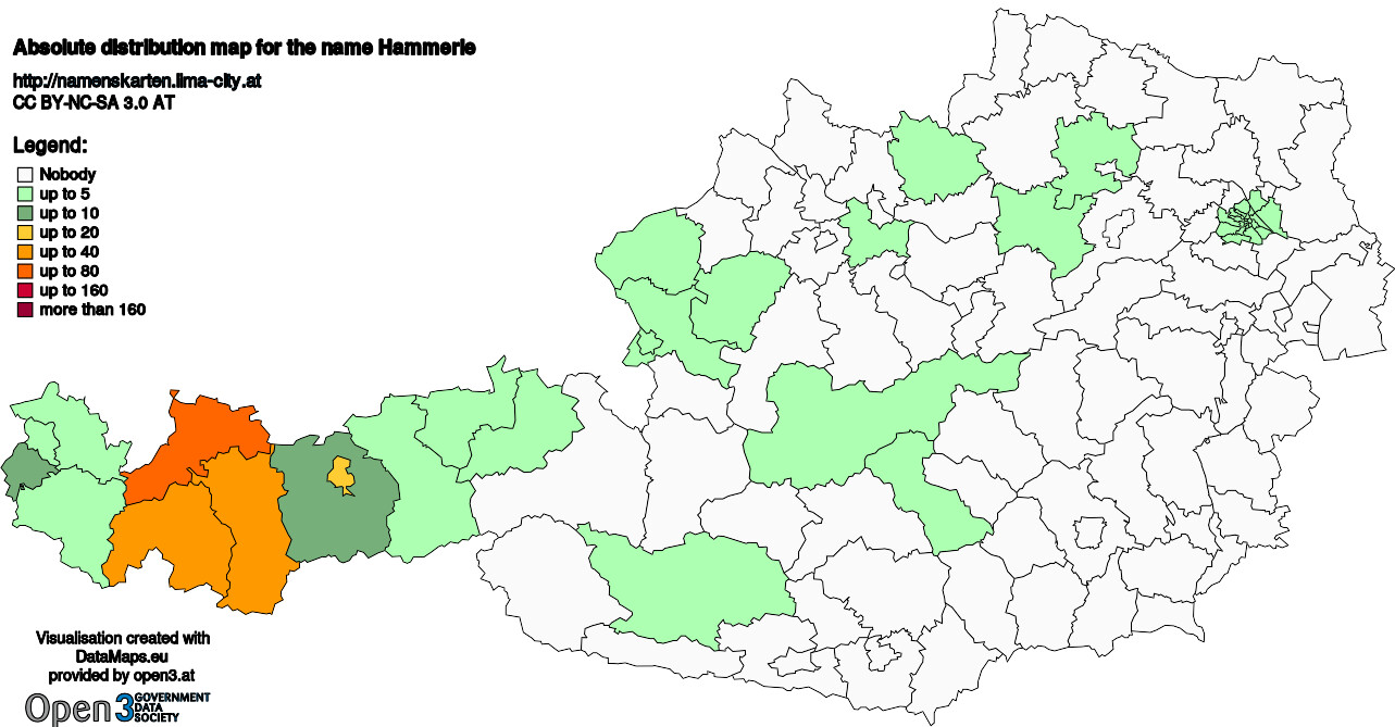 Absolute Distribution maps for surname Hammerle