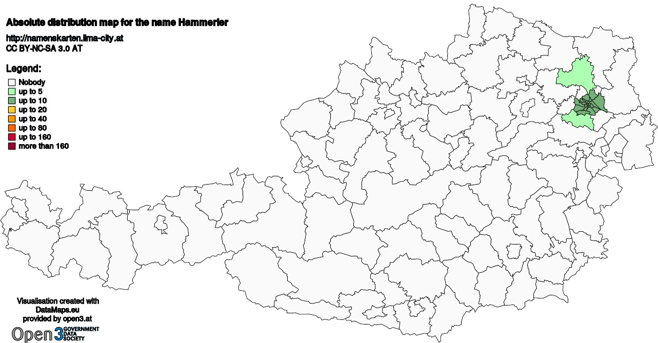 Absolute Distribution maps for surname Hammerler
