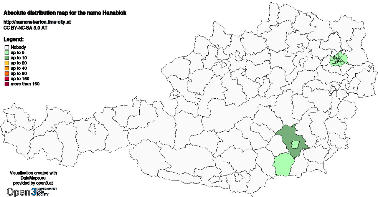 Absolute Distribution maps for surname Hanabick
