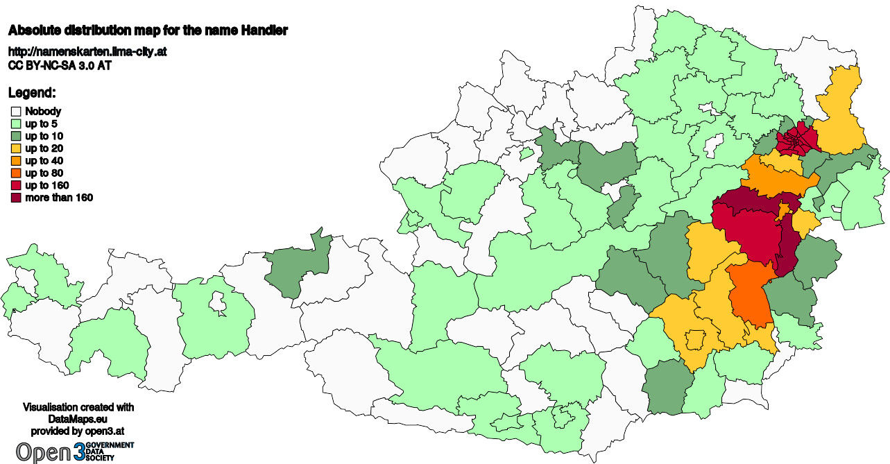 Absolute Distribution maps for surname Handler