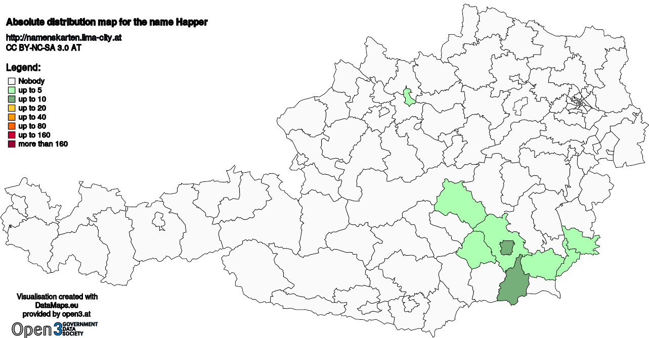 Absolute Distribution maps for surname Happer