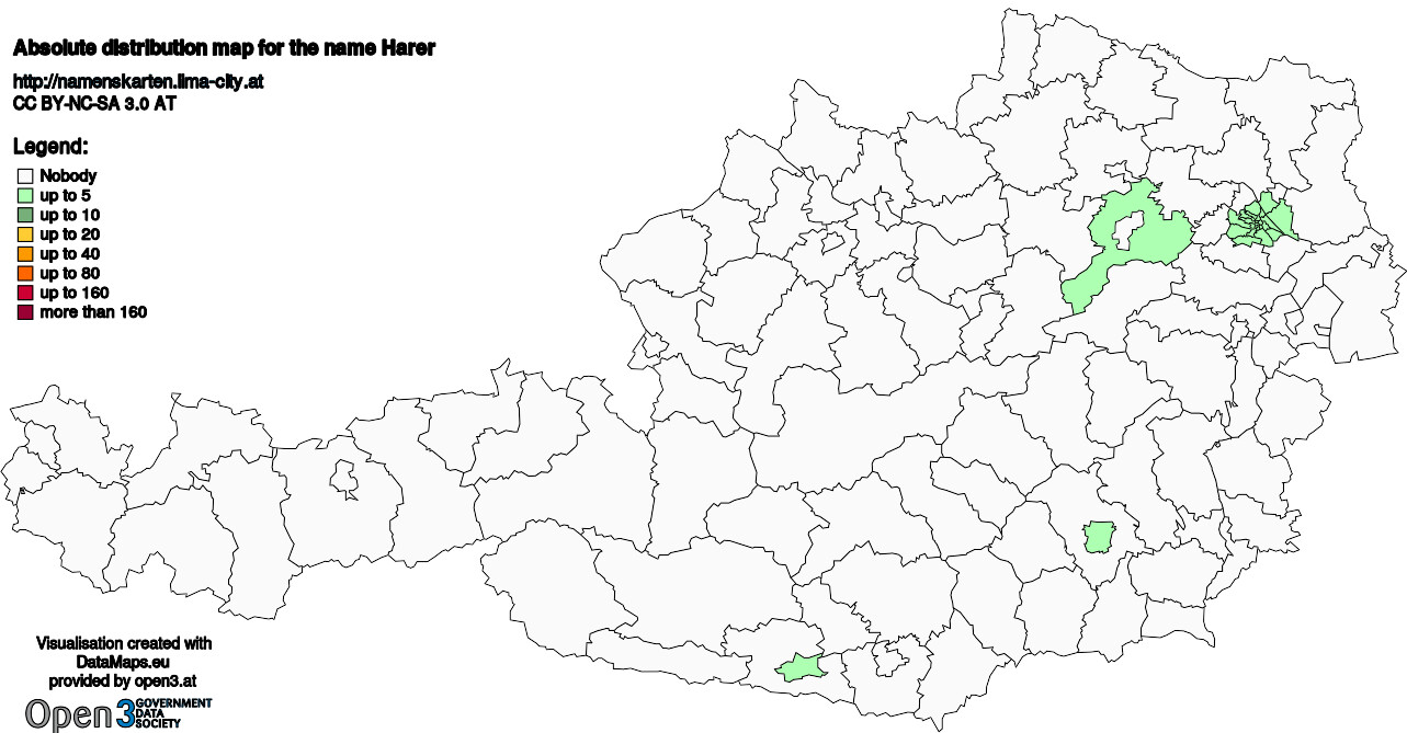 Absolute Distribution maps for surname Harer