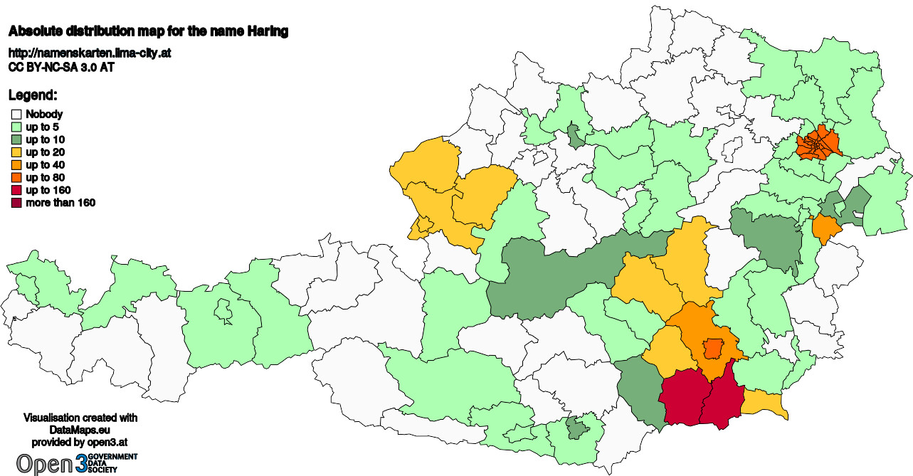 Absolute Distribution maps for surname Haring