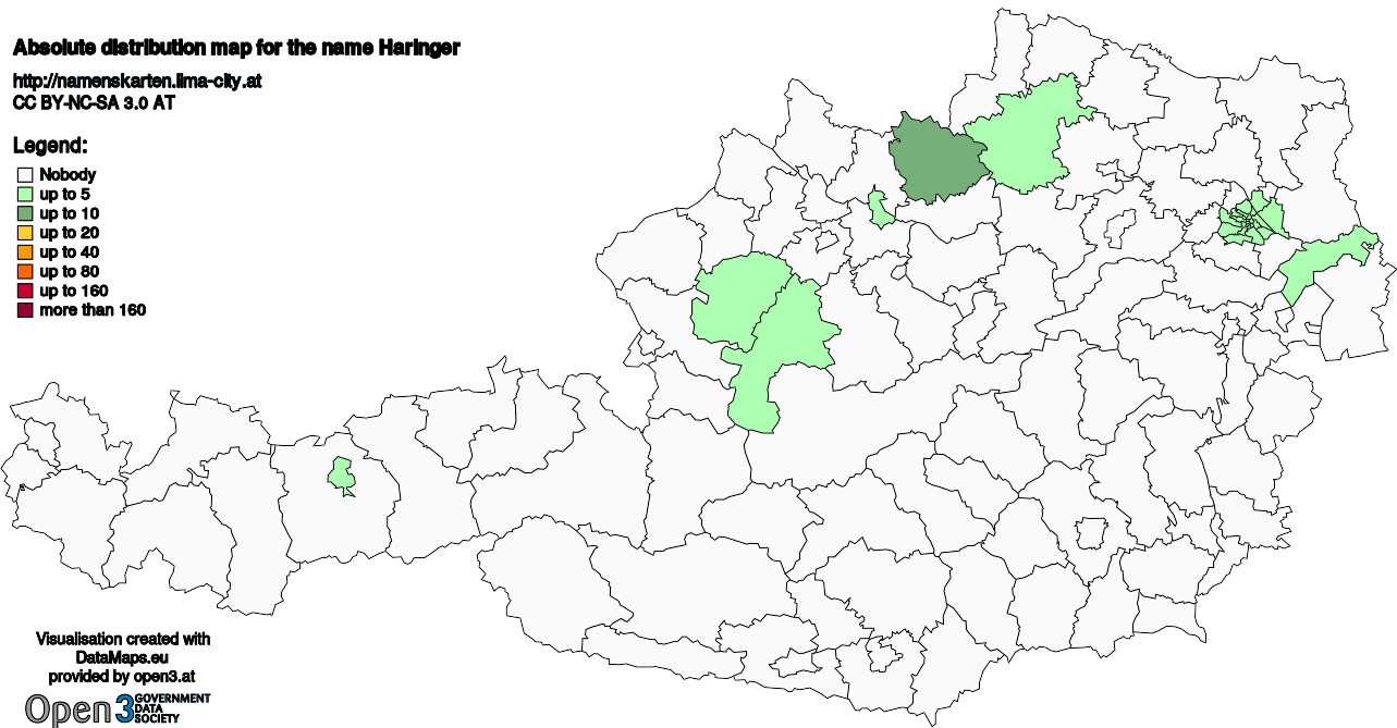 Absolute Distribution maps for surname Haringer