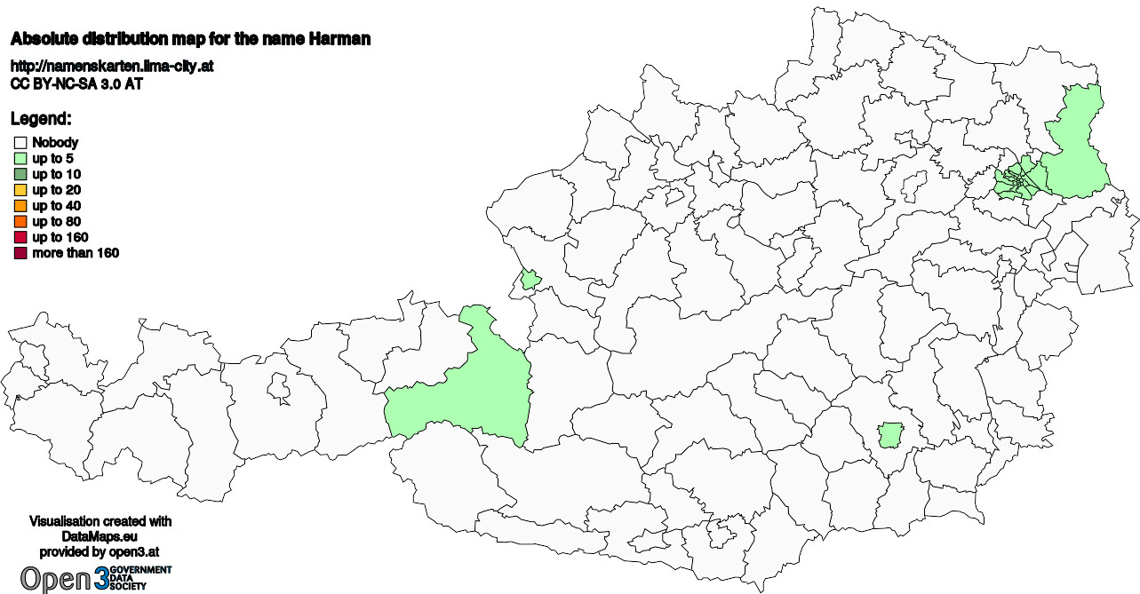 Absolute Distribution maps for surname Harman