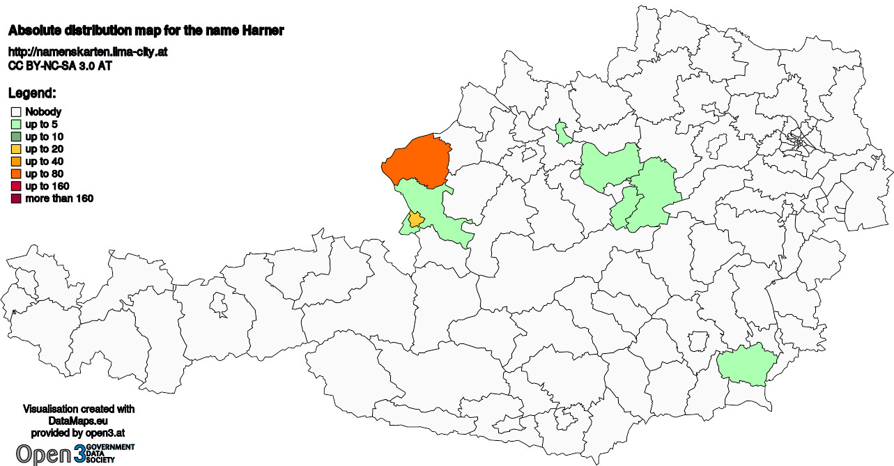 Absolute Distribution maps for surname Harner