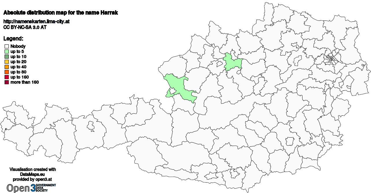 Absolute Distribution maps for surname Harrak