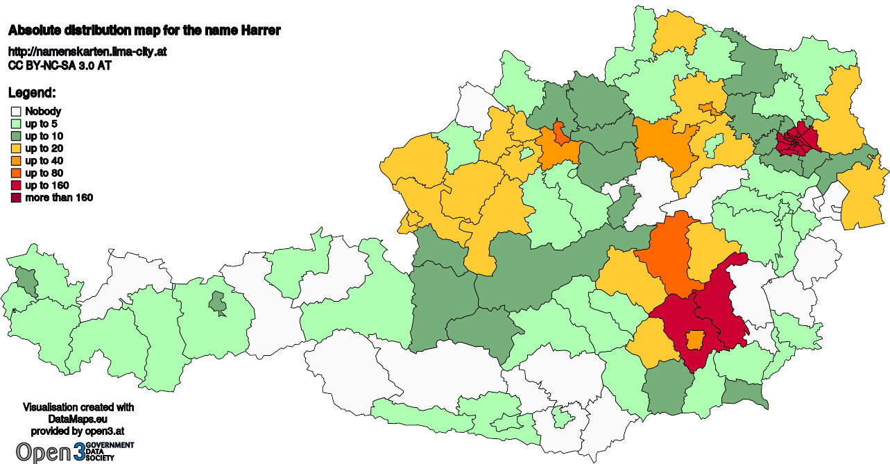 Absolute Distribution maps for surname Harrer