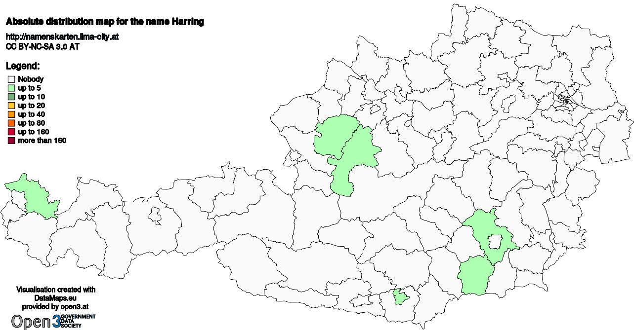 Absolute Distribution maps for surname Harring