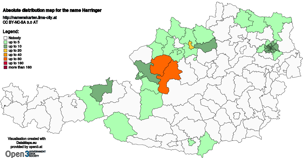 Absolute Distribution maps for surname Harringer