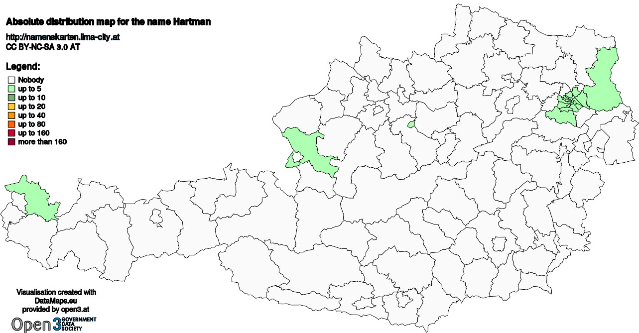 Absolute Distribution maps for surname Hartman