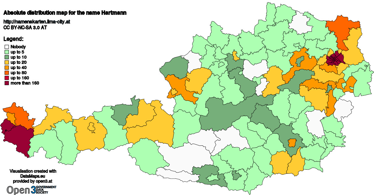 Absolute Distribution maps for surname Hartmann