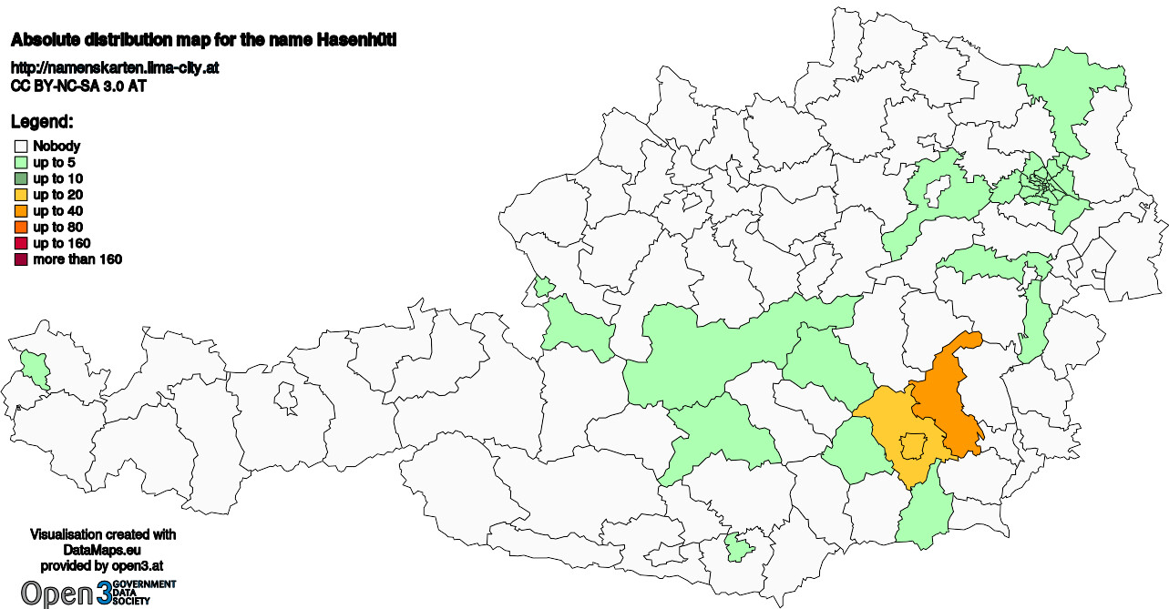 Absolute Distribution maps for surname Hasenhütl