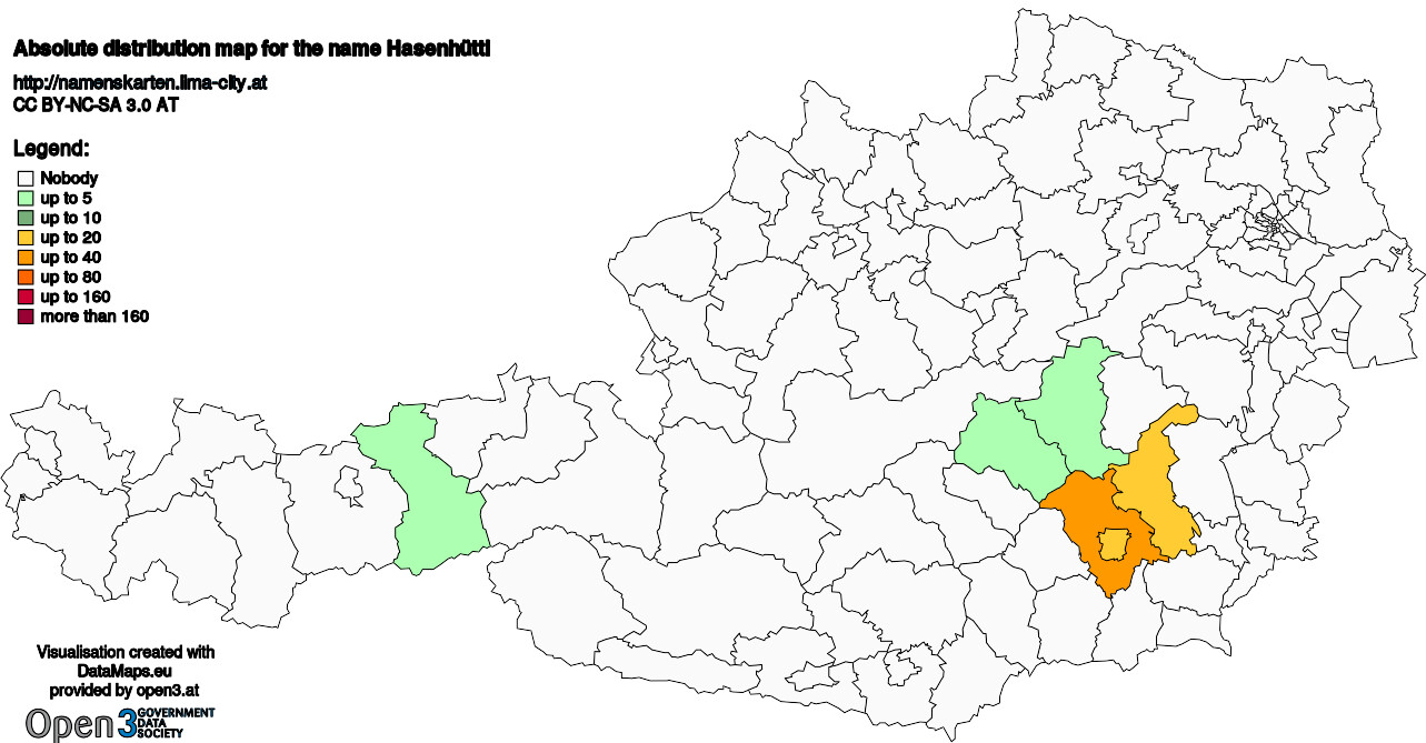 Absolute Distribution maps for surname Hasenhüttl