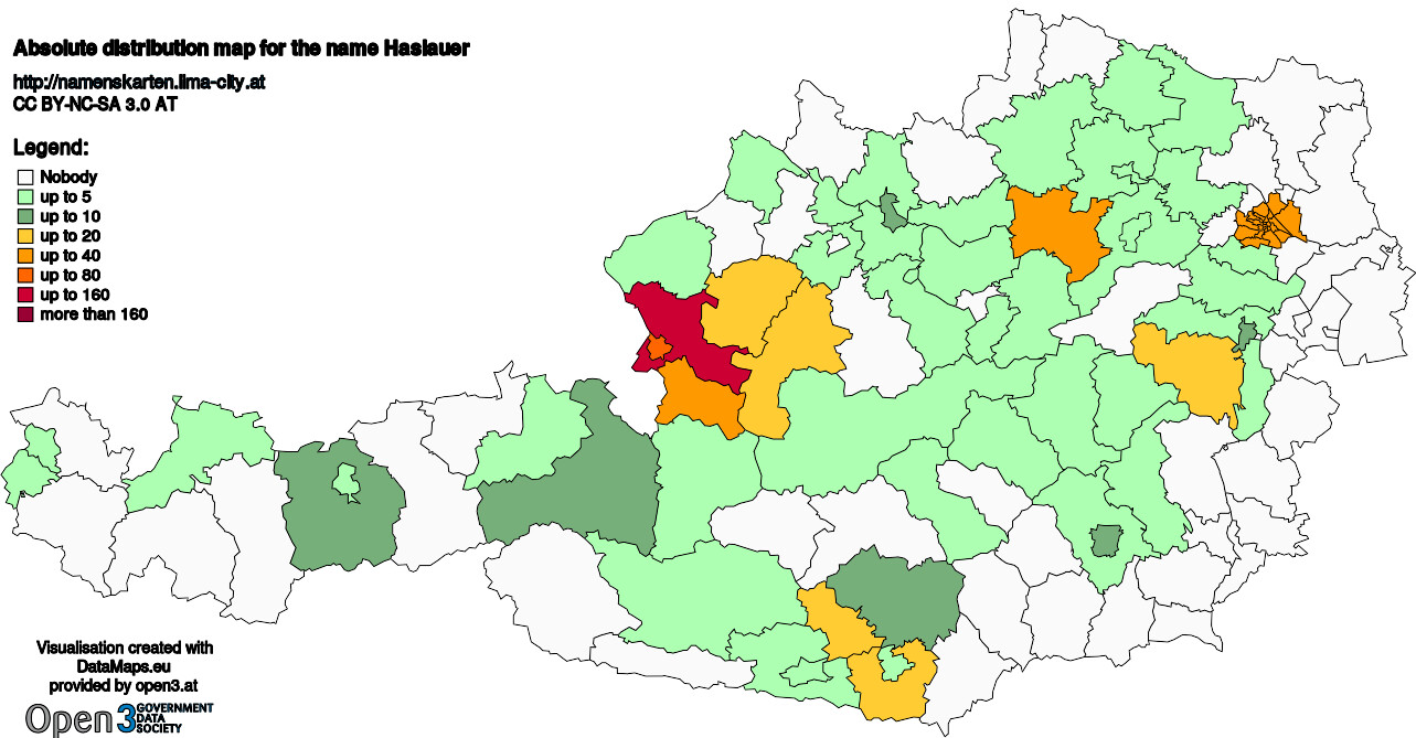 Absolute Distribution maps for surname Haslauer