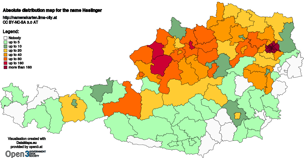 Absolute Distribution maps for surname Haslinger