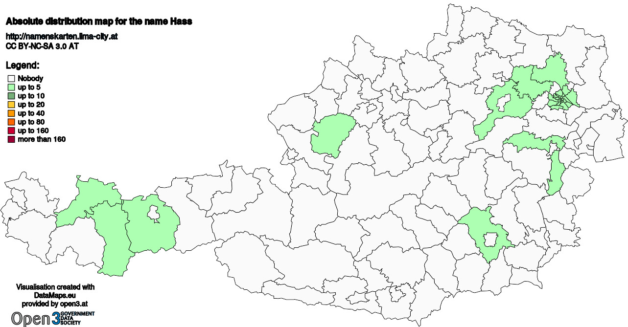 Absolute Distribution maps for surname Hass
