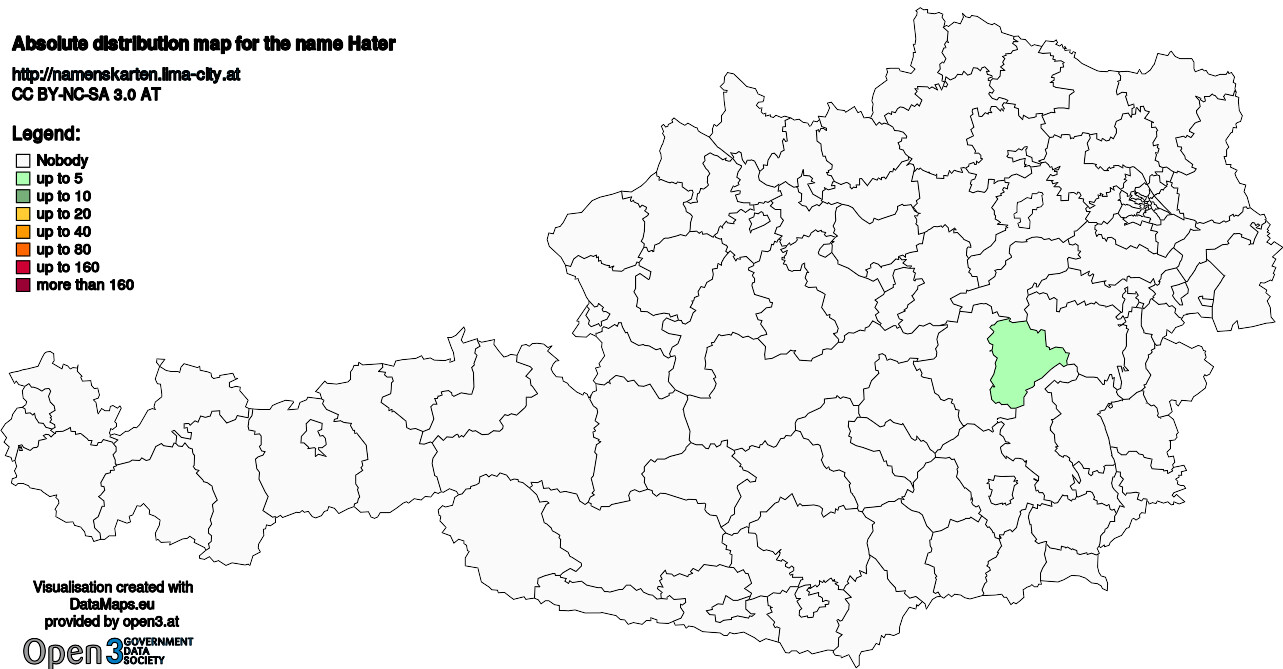 Absolute Distribution maps for surname Hater