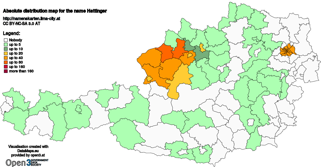 Absolute Distribution maps for surname Hattinger