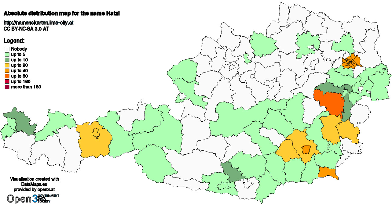 Absolute Distribution maps for surname Hatzl