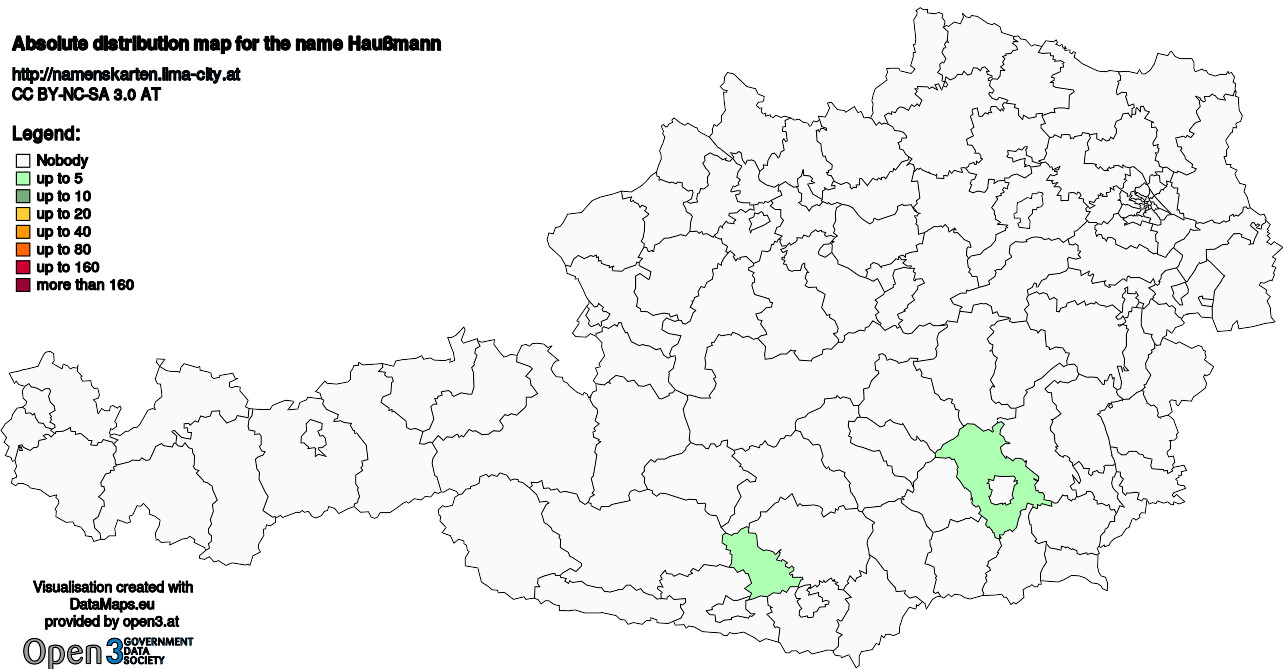 Absolute Distribution maps for surname Haußmann