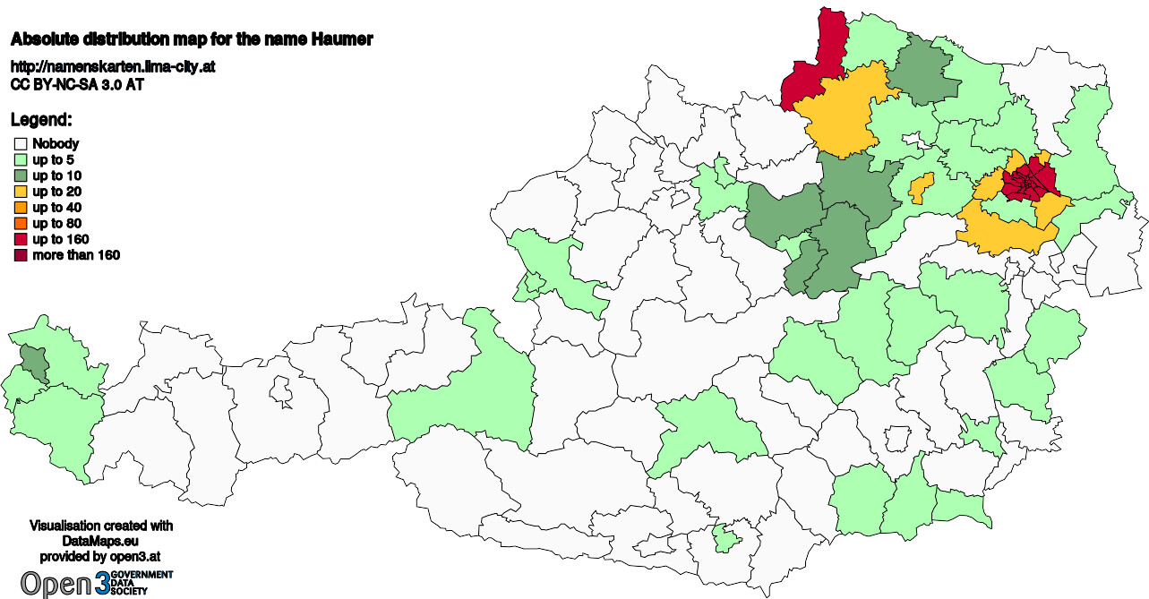 Absolute Distribution maps for surname Haumer