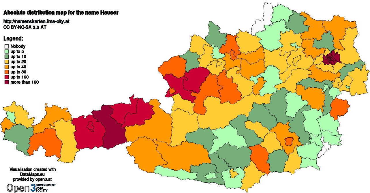 Absolute Distribution maps for surname Hauser