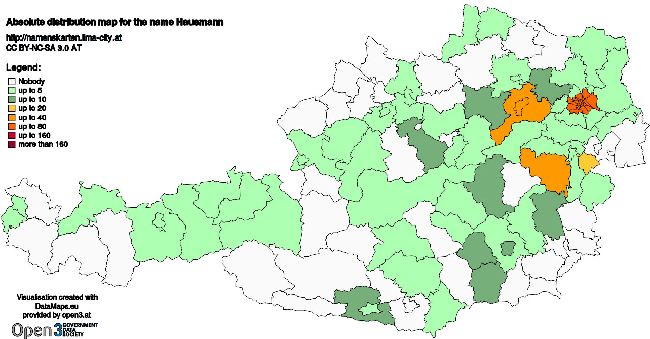 Absolute Distribution maps for surname Hausmann