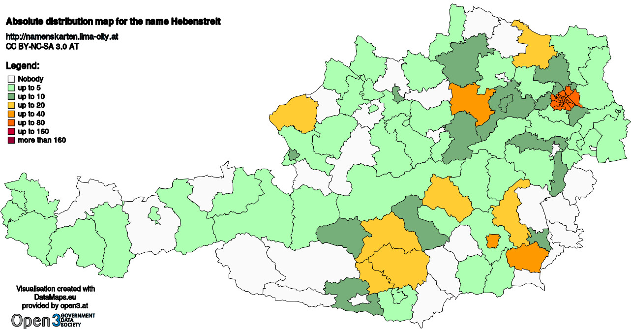 Absolute Distribution maps for surname Hebenstreit