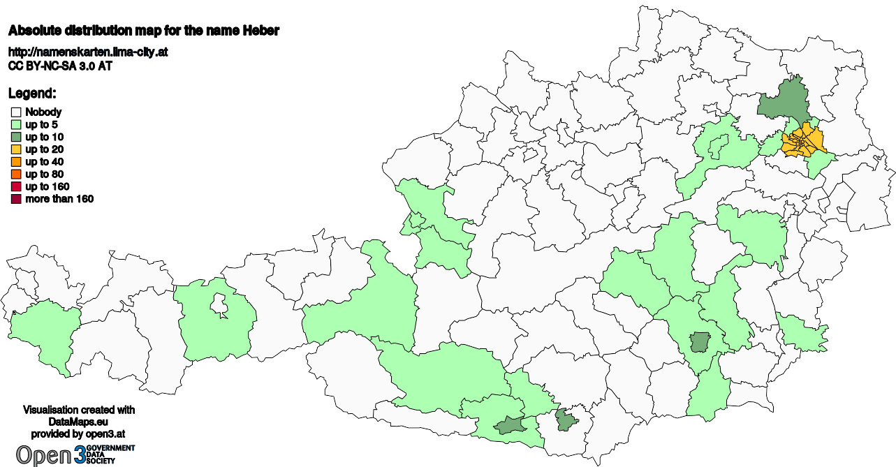 Absolute Distribution maps for surname Heber