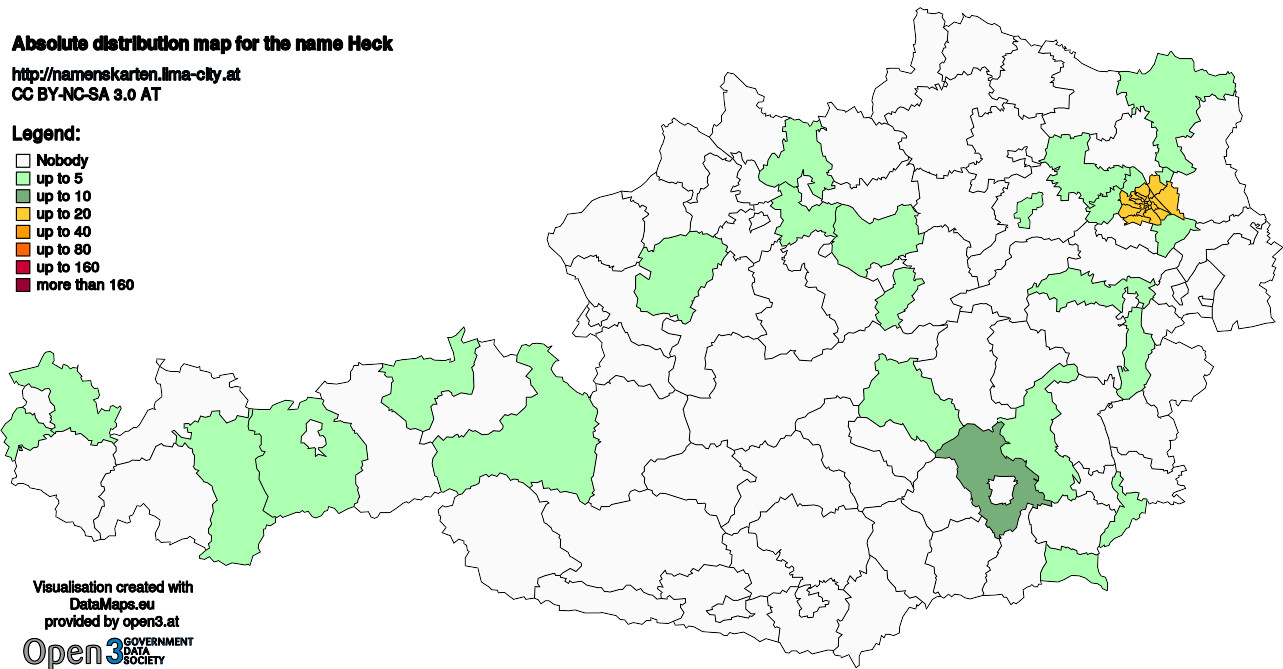 Absolute Distribution maps for surname Heck