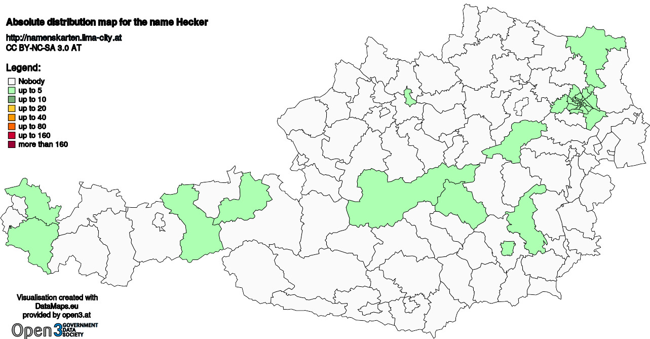 Absolute Distribution maps for surname Hecker