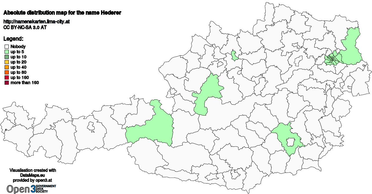 Absolute Distribution maps for surname Hederer