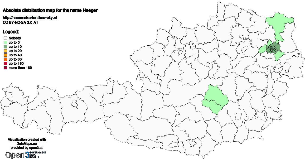 Absolute Distribution maps for surname Heeger