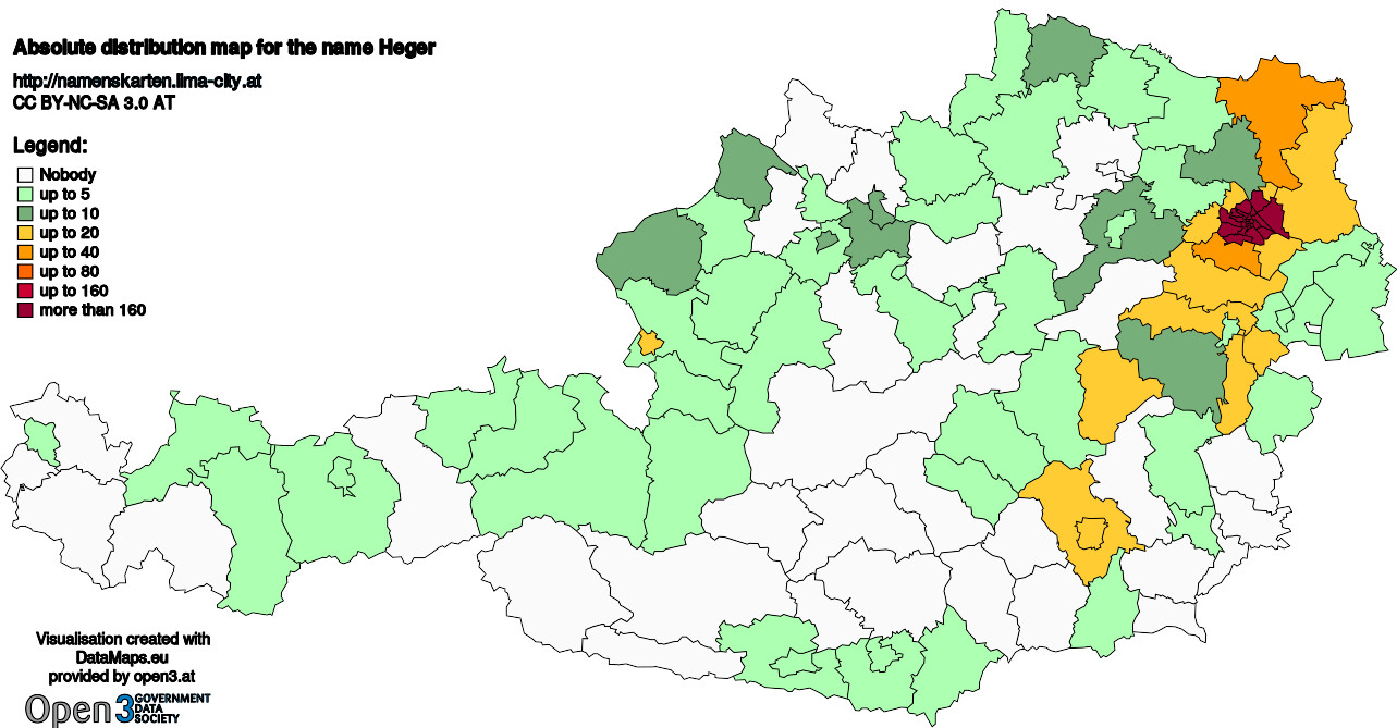 Absolute Distribution maps for surname Heger