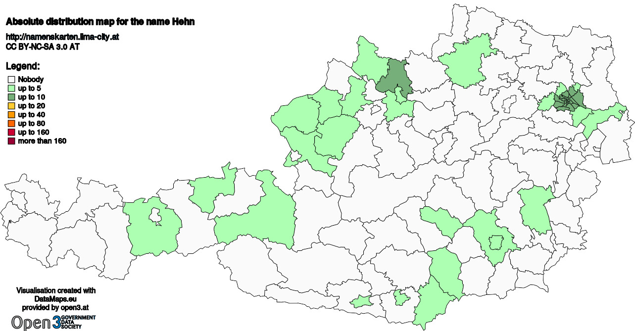 Absolute Distribution maps for surname Hehn