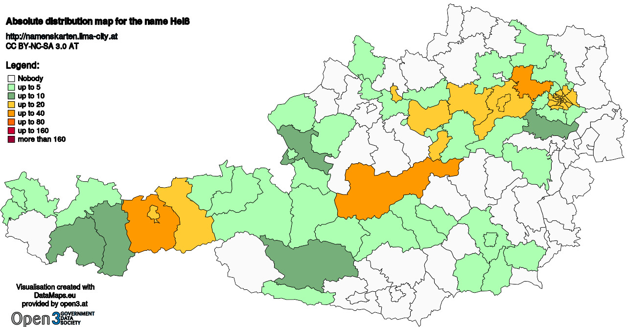 Absolute Distribution maps for surname Heiß