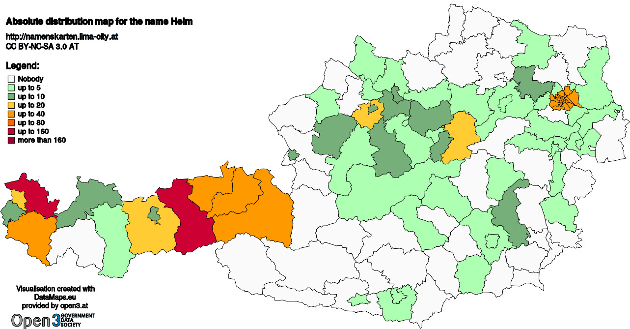 Absolute Distribution maps for surname Heim