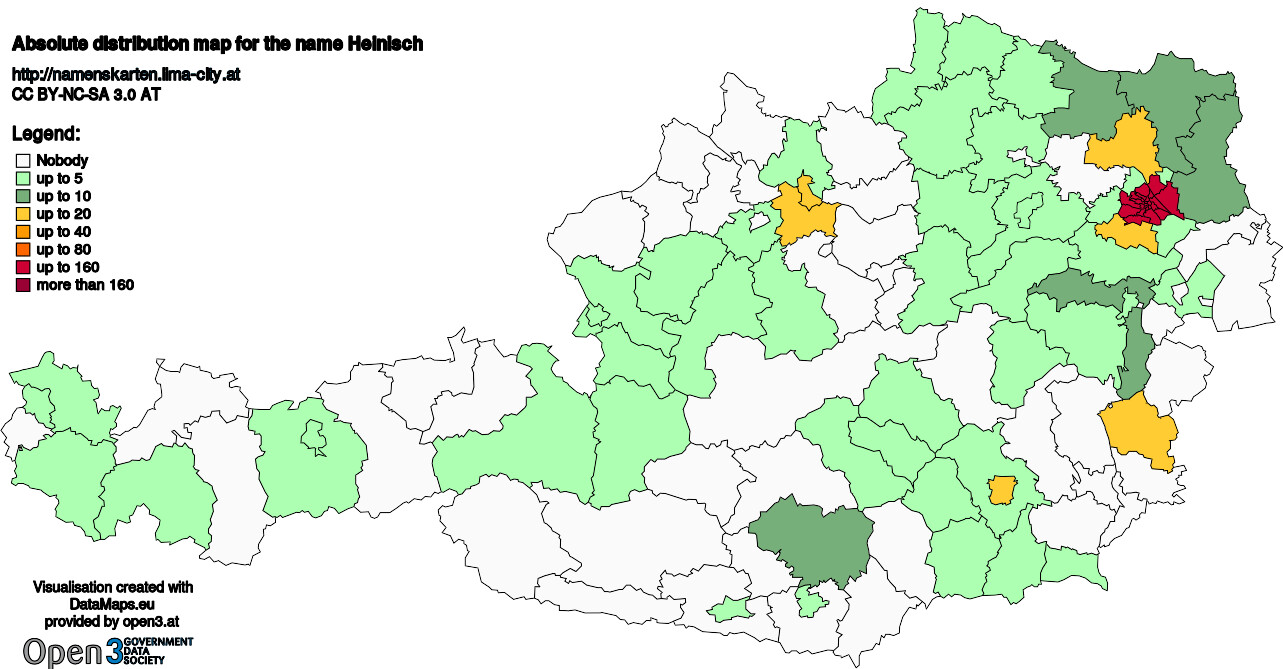 Absolute Distribution maps for surname Heinisch