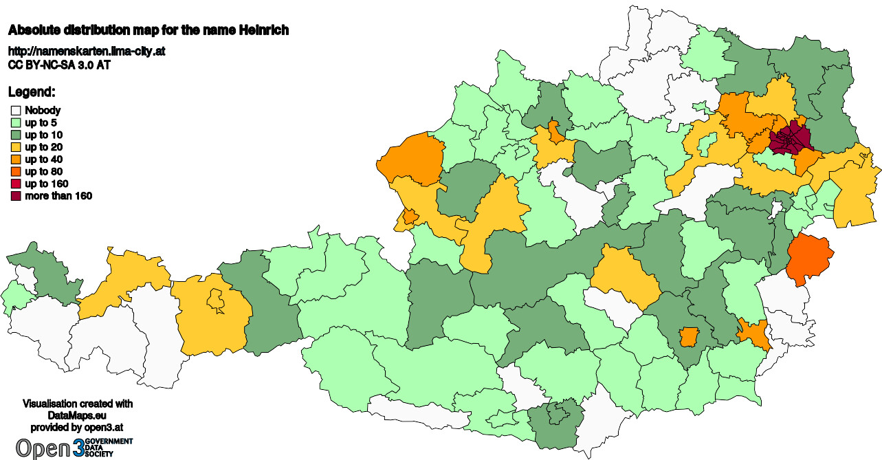 Absolute Distribution maps for surname Heinrich